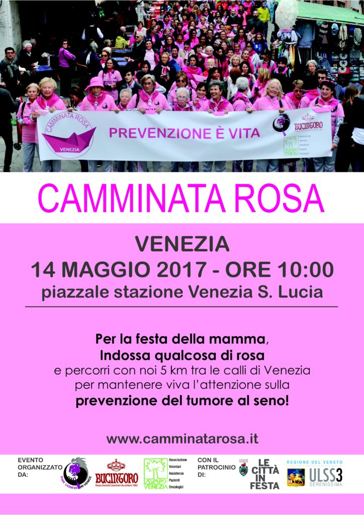 Venezia 14 maggio 2017, ore 10, Piazzale Stazione S. Lucia. Per la festa della mamma indossa qualcosa di rosa e percorri con noi 5 km tra le calli di Venezia per la prevenzione del tumore al seno